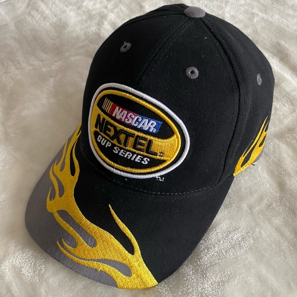 NASCAR 2004 Nextel Cup Series Strapback Baseball Cap Hat Black Yellow Flames - Picture 5 of 8